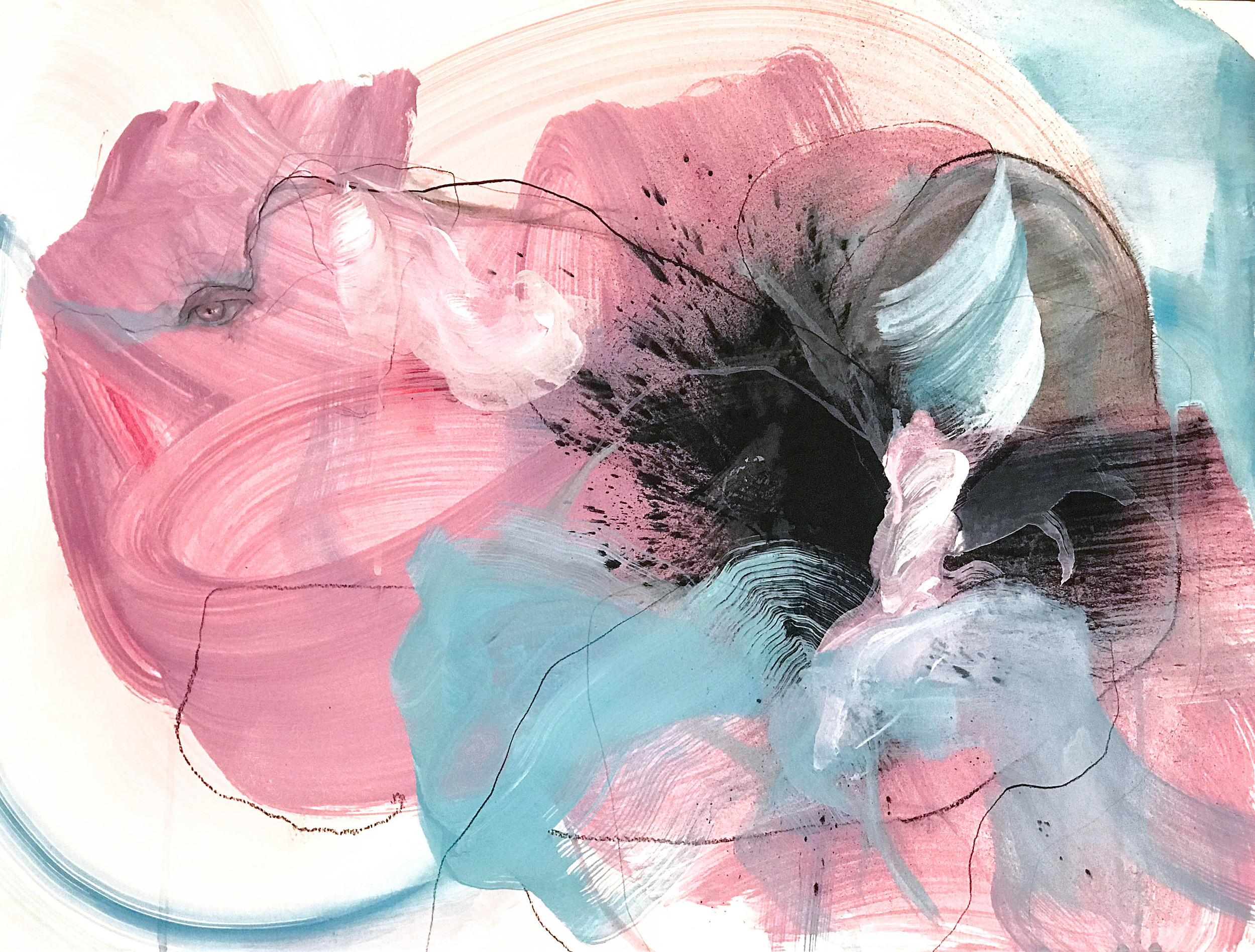 Untitled , 2019, 18"x24" watercolor, acrylic, ink, charcoal, pencil on watercolor paper